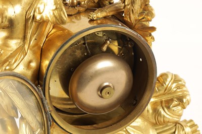 Lot 918 - AN ENGLISH REGENCY ORMOLU DOUBLE FUSEE FIGURAL MANTEL CLOCK