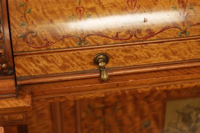 Lot 1329 - A FINE EXHIBITION QUALITY OVERSIZED 19TH CENTURY PAINTED SATINWOOD POP-UP PIANO TOP DAVENPORT ATTRIBUTED TO WRIGHT AND MANSFIELD