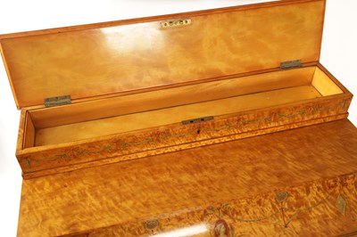 Lot 1329 - A FINE EXHIBITION QUALITY OVERSIZED 19TH CENTURY PAINTED SATINWOOD POP-UP PIANO TOP DAVENPORT ATTRIBUTED TO WRIGHT AND MANSFIELD