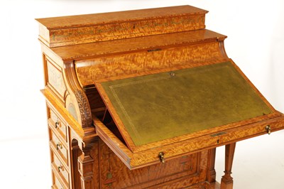 Lot 1329 - A FINE EXHIBITION QUALITY OVERSIZED 19TH CENTURY PAINTED SATINWOOD POP-UP PIANO TOP DAVENPORT ATTRIBUTED TO WRIGHT AND MANSFIELD