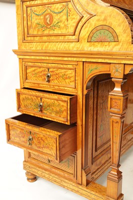 Lot 1329 - A FINE EXHIBITION QUALITY OVERSIZED 19TH CENTURY PAINTED SATINWOOD POP-UP PIANO TOP DAVENPORT ATTRIBUTED TO WRIGHT AND MANSFIELD
