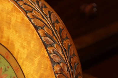 Lot 1329 - A FINE EXHIBITION QUALITY OVERSIZED 19TH CENTURY PAINTED SATINWOOD POP-UP PIANO TOP DAVENPORT ATTRIBUTED TO WRIGHT AND MANSFIELD