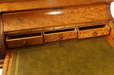 Lot 1329 - A FINE EXHIBITION QUALITY OVERSIZED 19TH CENTURY PAINTED SATINWOOD POP-UP PIANO TOP DAVENPORT ATTRIBUTED TO WRIGHT AND MANSFIELD