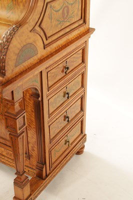 Lot 1329 - A FINE EXHIBITION QUALITY OVERSIZED 19TH CENTURY PAINTED SATINWOOD POP-UP PIANO TOP DAVENPORT ATTRIBUTED TO WRIGHT AND MANSFIELD