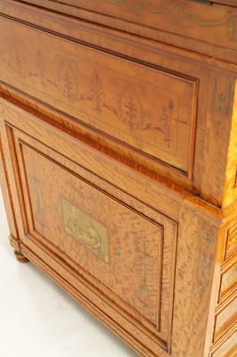 Lot 1329 - A FINE EXHIBITION QUALITY OVERSIZED 19TH CENTURY PAINTED SATINWOOD POP-UP PIANO TOP DAVENPORT ATTRIBUTED TO WRIGHT AND MANSFIELD