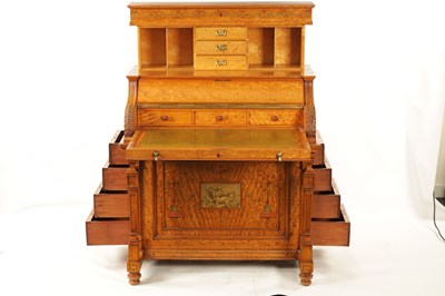 Lot 1329 - A FINE EXHIBITION QUALITY OVERSIZED 19TH CENTURY PAINTED SATINWOOD POP-UP PIANO TOP DAVENPORT ATTRIBUTED TO WRIGHT AND MANSFIELD