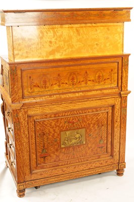 Lot 1329 - A FINE EXHIBITION QUALITY OVERSIZED 19TH CENTURY PAINTED SATINWOOD POP-UP PIANO TOP DAVENPORT ATTRIBUTED TO WRIGHT AND MANSFIELD