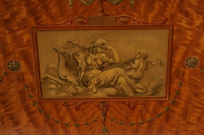 Lot 1329 - A FINE EXHIBITION QUALITY OVERSIZED 19TH CENTURY PAINTED SATINWOOD POP-UP PIANO TOP DAVENPORT ATTRIBUTED TO WRIGHT AND MANSFIELD