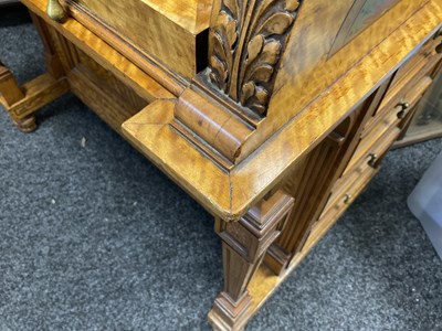 Lot 1329 - A FINE EXHIBITION QUALITY OVERSIZED 19TH CENTURY PAINTED SATINWOOD POP-UP PIANO TOP DAVENPORT ATTRIBUTED TO WRIGHT AND MANSFIELD