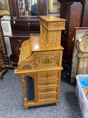 Lot 1329 - A FINE EXHIBITION QUALITY OVERSIZED 19TH CENTURY PAINTED SATINWOOD POP-UP PIANO TOP DAVENPORT ATTRIBUTED TO WRIGHT AND MANSFIELD