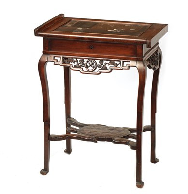 Lot 1342 - A 19TH CENTURY FRENCH CHINESE STYLE MAHOGANY AND LAQUERWORK WORK TABLE