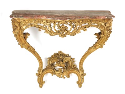 Lot 1304 - A GOOD 19TH CENTURY CARVED GILTWOOD PIER TABLE