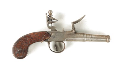 Lot 328 - A GEORGE III BOX AND FLINTLOCK PISTOL