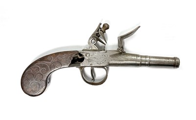 Lot 795 - A GEORGE III BOX AND FLINTLOCK PISTOL