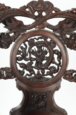 Lot 84 - A GOOD 19TH CENTURY CHINESE CARVED HARDWOOD ARMCHAIR