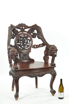 Lot 84 - A GOOD 19TH CENTURY CHINESE CARVED HARDWOOD ARMCHAIR
