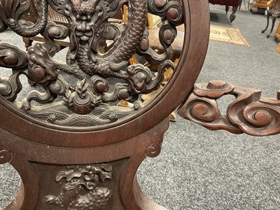 Lot 84 - A GOOD 19TH CENTURY CHINESE CARVED HARDWOOD ARMCHAIR