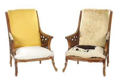 Lot 865 - A GOOD PAIR OF ART NOUVEAU CARVED WALNUT ARMCHAIRS