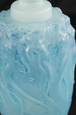 Lot 16 - A RENE LALIQUE OPALESCENT BLUE STAINED 'SIRENES' BRULE PARFUMS FROSTED PERFUME BURNER