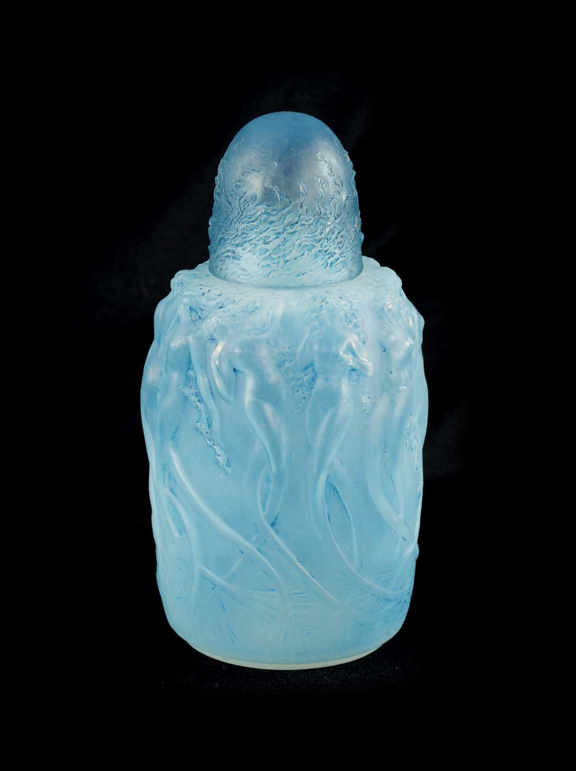 Lot 16 - A RENE LALIQUE OPALESCENT BLUE STAINED 'SIRENES' BRULE PARFUMS FROSTED PERFUME BURNER