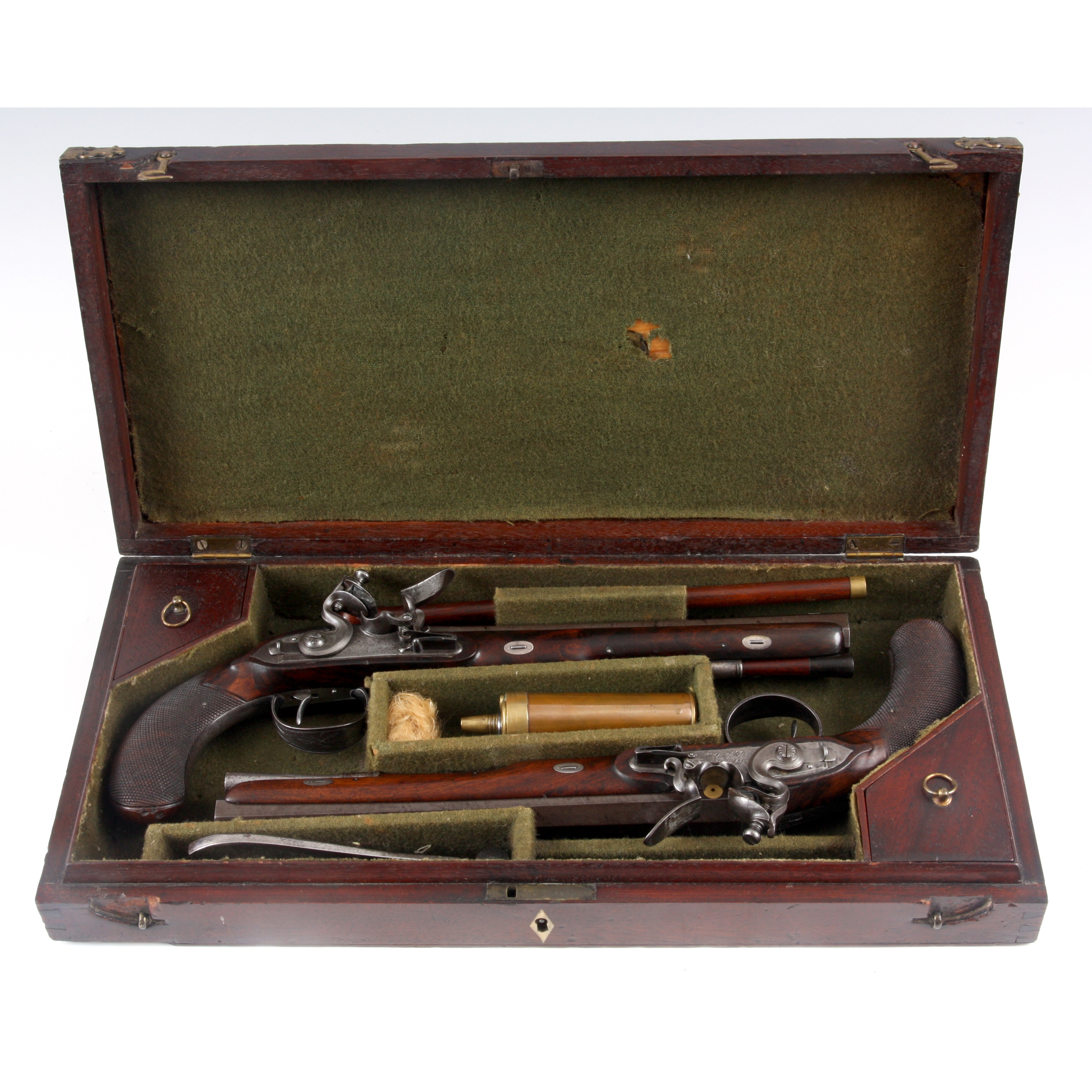Fine cased pair of flintlock duelling pistols by Wogdon and Barton of London
