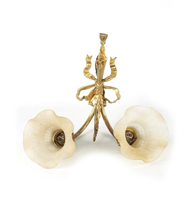 Lot 46 - A 20TH CENTURY TWO BRANCH GILT BRASS WALL LIGHT