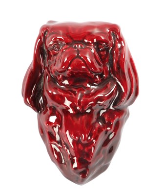 Lot 50 - A RARE FLAMBE GLAZE ROYAL DOULTON PORCELAIN PEKINGESE DOG HEAD WALL MOUNT PLAQUE