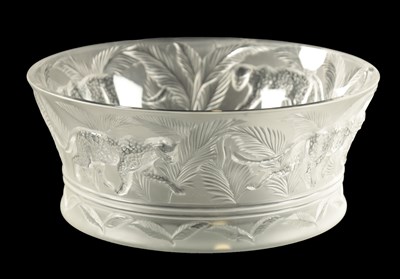 Lot 27 - A LALIQUE CLEAR AND FROSTED GLASS JUNGLE BOWL
