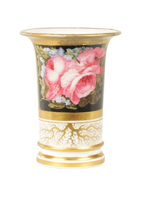 Lot 54 - AN EARLY 19TH CENTURY ‘BARR FLIGHT & BARR WORCESTER’ CYLINDRICAL CABINET VASE WITH FLARED RIM