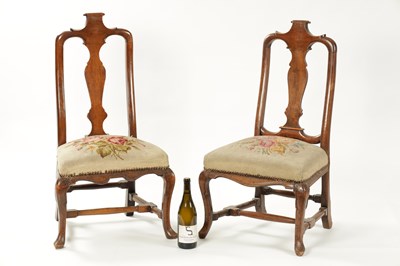 Lot 1409 - A MATCHED PAIR OF GEORGE I WALNUT SIDE CHAIRS OF SMALL SIZE