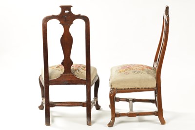Lot 1409 - A MATCHED PAIR OF GEORGE I WALNUT SIDE CHAIRS OF SMALL SIZE