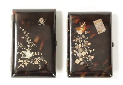 Lot 383 - TWO 19TH CENTURY TORTOISESHELL SILVER INLAID NOTE CASES