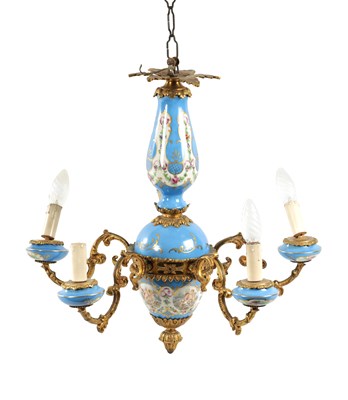 Lot 418 - A 20TH CENTURY SERVES STYLE AND ORMOLU FIVE BRANCH CEILING LIGHT