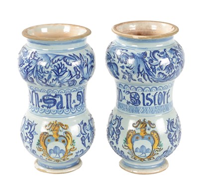 Lot 52 - A PAIR OF 19TH CENTURY SPANISH ALBARELLO DRUG JARS