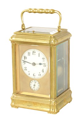 Lot 727 - A LATE 19TH CENTURY FRENCH BRASS GORGE CASED GRAND SONNERIE CARRIAGE CLOCK