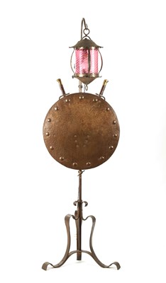 Lot 391 - A STYLISH ARTS AND CRAFTS PLANISHED COPPER AND STEEL ADJUSTABLE STANDARD LAMP