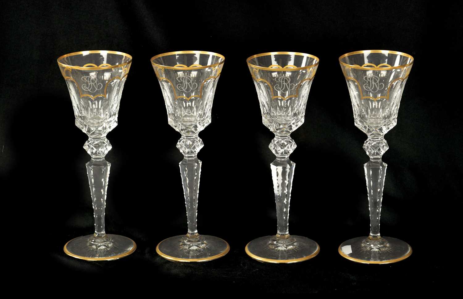Lot 14 - A SET OF FOUR ST LOUIS CRYSTAL CUT GLASS WINE GLASSES
