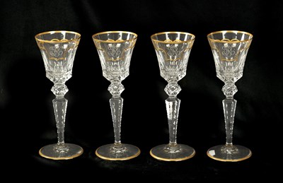 Lot 14 - A SET OF FOUR ST LOUIS CRYSTAL CUT GLASS WINE GLASSES