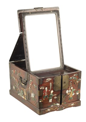 Lot 90 - A FINE JAPANESE MEIJI PERIOD INLAID HARDWOOD DRESSING BOX