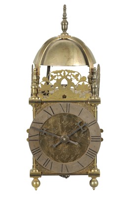 Lot 1363 - A BRASS WEIGHT DRIVEN LANTERN CLOCK