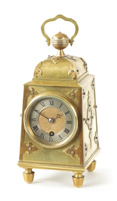 Lot 1487 - A LATE 19TH CENTURY FRENCH INDUSTRIAL GOTHIC STYLE MANTEL CLOCK FORMED AS A HANGING LANTERN