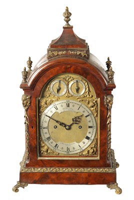 Lot 1260 - CHARLES FRODSHAM, BY APPOINTMENT TO H.M. THE KING, 27, SOUTH MOLTON STREET LONDON NUMBER 2292. A 19TH CENTURY BURR WALNUT DOUBLE FUSEE ORMOLU MOUNTED BRACKET CLOCK OF SMALL SIZE