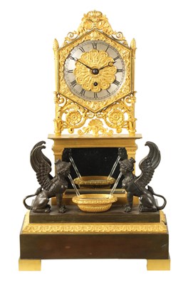 Lot 1314 - A GOOD LATE REGENCY FRENCH BRONZE AND ORMOLU AUTOMATION MANTEL CLOCK BY ROBERT PARIS NO.827