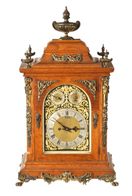 Lot 660 - A LARGE LATE 19TH CENTURY GERMAN DOUBLE FUSEE QUARTER CHIMING BRACKET CLOCK