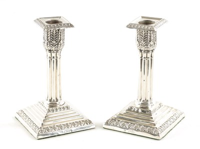 Lot 303 - A PAIR OF LATE 19TH CENTURY SILVER CANDLESTICKS