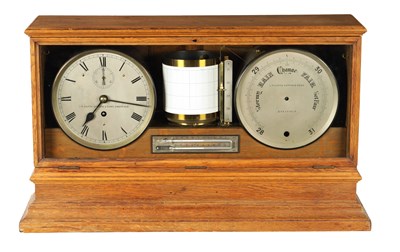 Lot 1270 - I.P. CUTTS SUTTON & SONS, SHEFFIELD. A LATE 19TH CENTURY OAK CASED WEATHER STATION BAROGRAPH