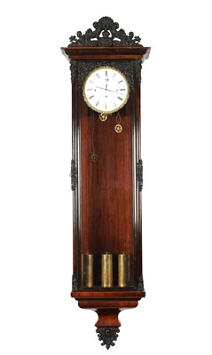 Lot 1345 - A GOOD 19TH CENTURY BIEDERMEIER VIENNA GRAND SONNERIE REGULATOR WALL CLOCK