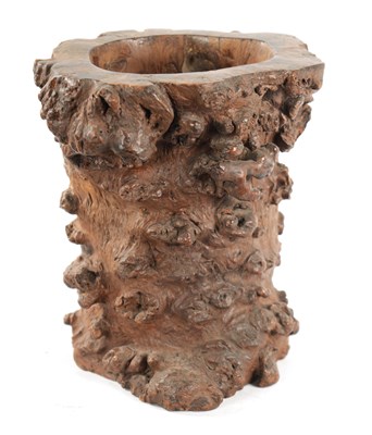 Lot 141 - A 19TH CENTURY CHINESE ROOT WOOD VASE