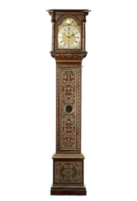 Lot 669 - CLAUDIUS DU CHESNE, LONDINI. A RARE EARLY 18TH CENTURY PEWTER AND BRASS INLAID TORTOISESHELL VENEERED LONGCASE CLOCK