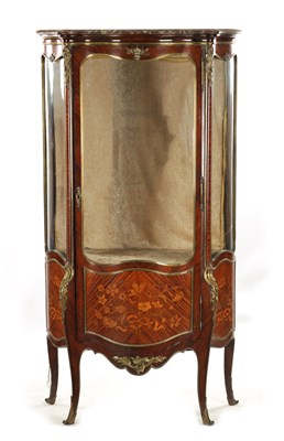 Lot 1456 - A 19TH CENTURY MARQUETRY INLAID ROSEWOOD RENE MARTIN DISPLAY CABINET / VITRENE